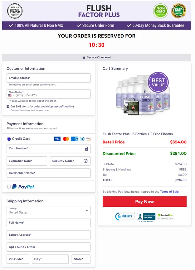 Flush Factor Plus supplement bottle for fluid retention and circulation support order