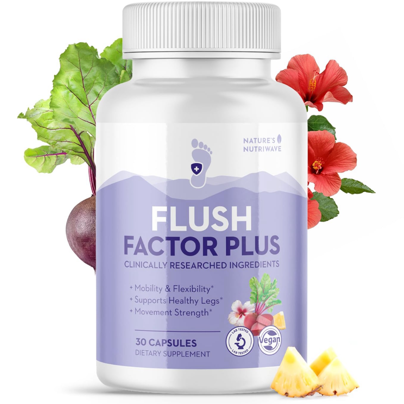 Flush Factor Plus supplement bottle for fluid retention and circulation support
