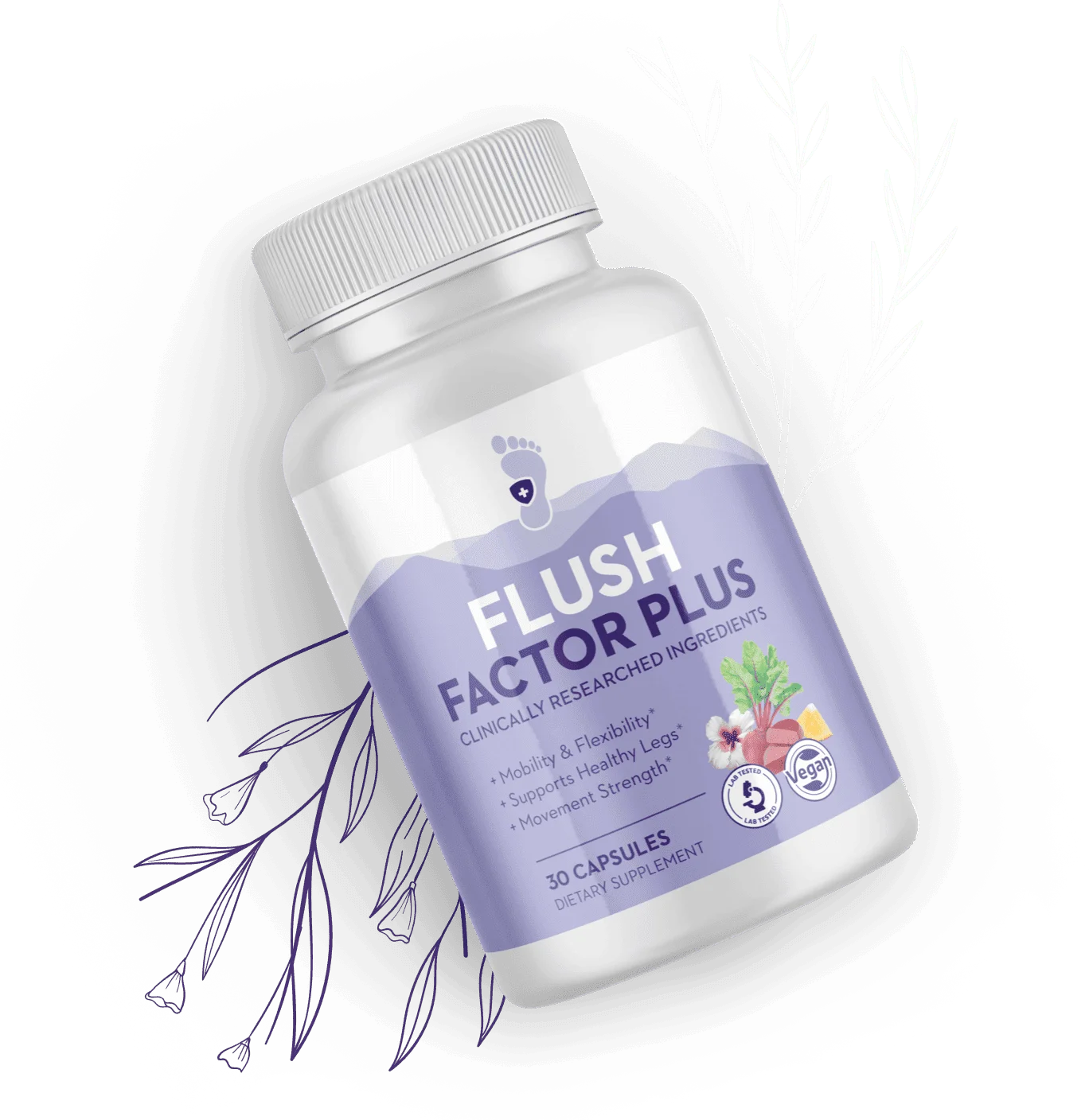 Flush Factor Plus supplement bottle for fluid retention and circulation support